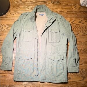 BLEECKER/BROAD Mens LG Camo Green Cotton Sherpa Zip Button Anorak Jacket Sz L